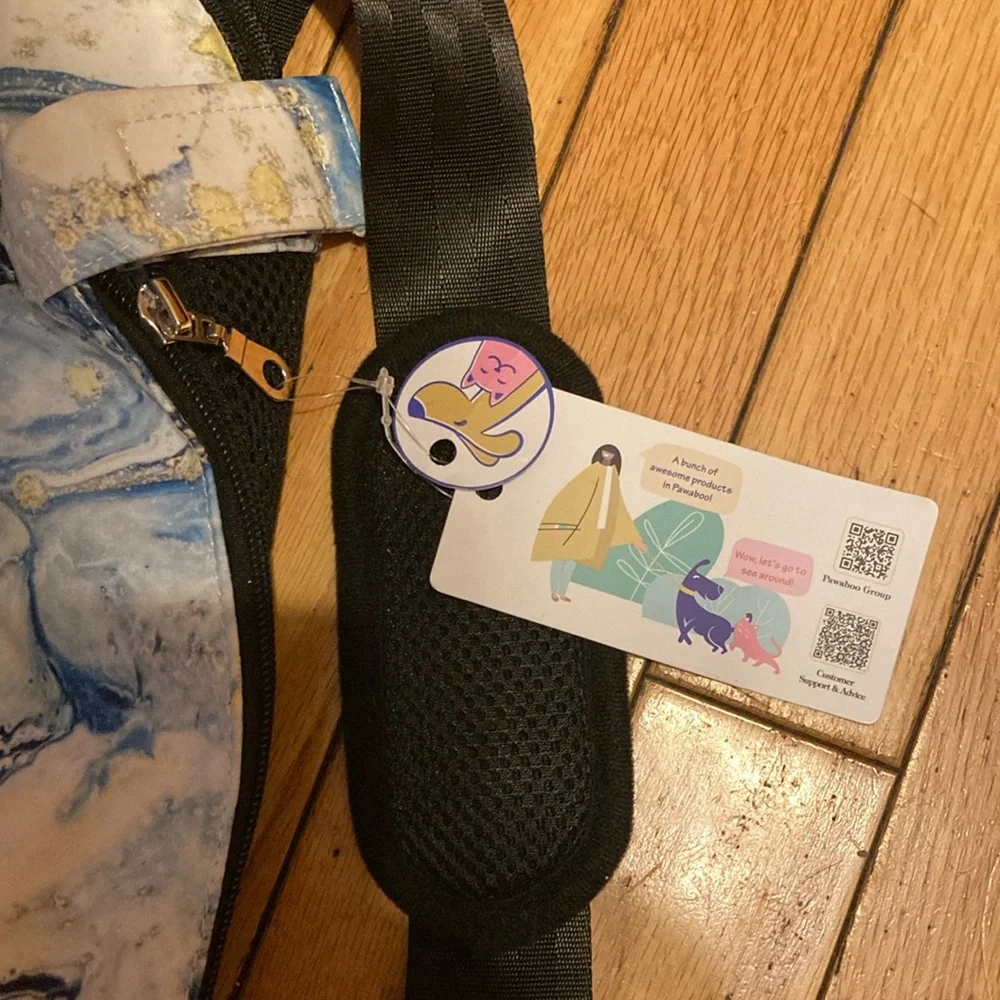 NWT Pawaboo Pet Carrier Backpack XL Blue, Yellow and White swirl design